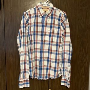 Hollister plaid shirt, men’s medium, red, white, blue